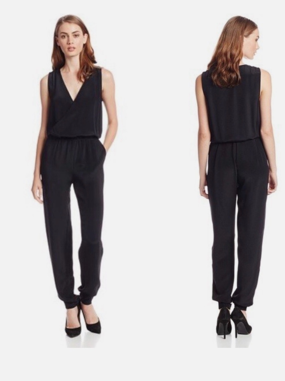 Revolve 100% Silk Black Jumpsuit